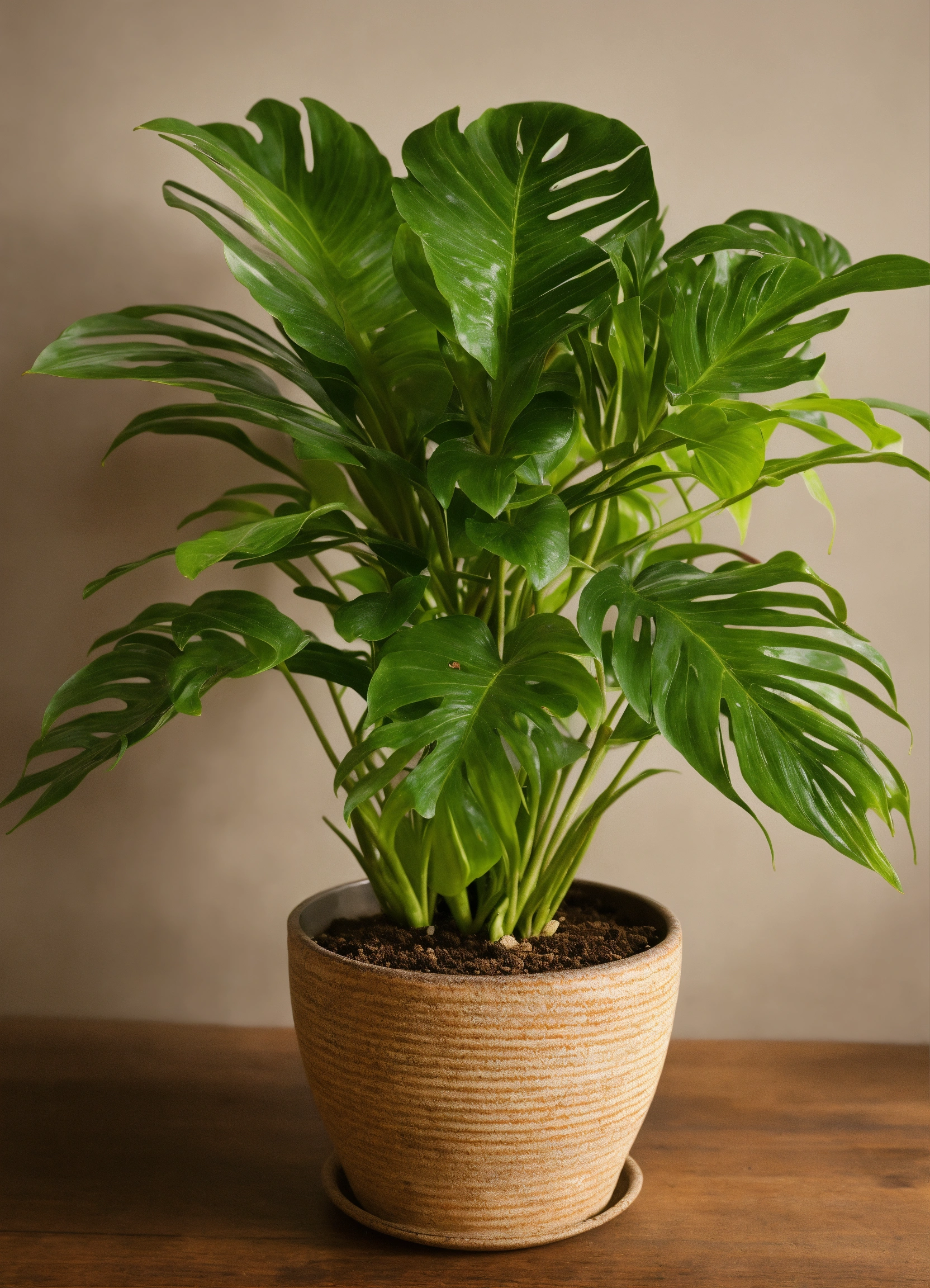 single lush green tropical plant in pot single lush green tropical plant in pot